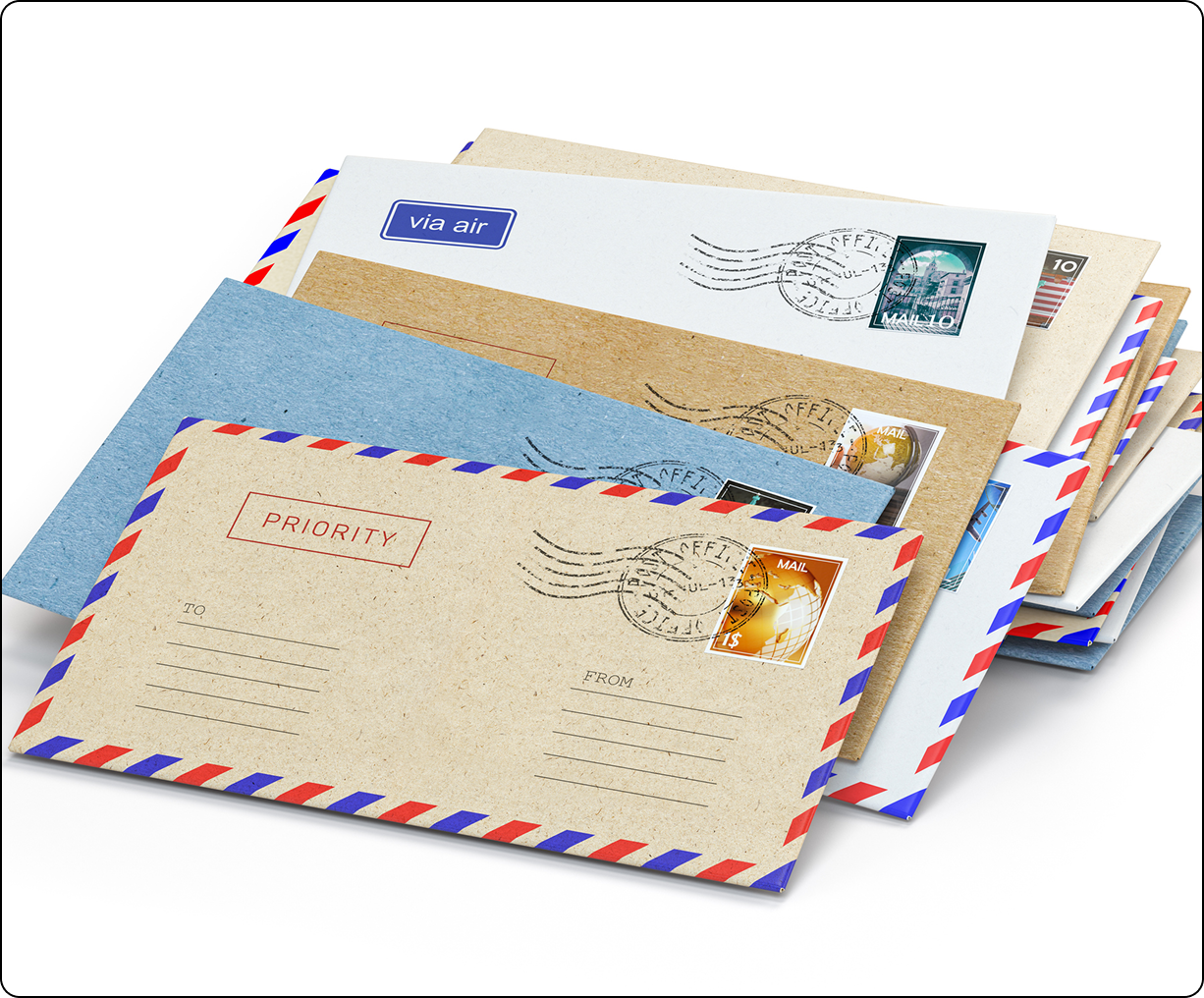 Airmail envelopes with stamps