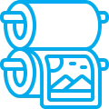 Blue outline of printing press