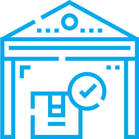 Warehouse icon with package and checkmark
