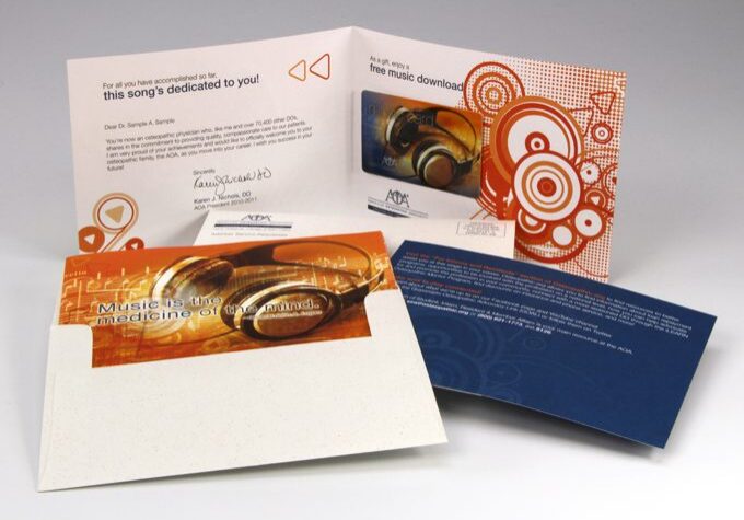 Opened music download card with designs