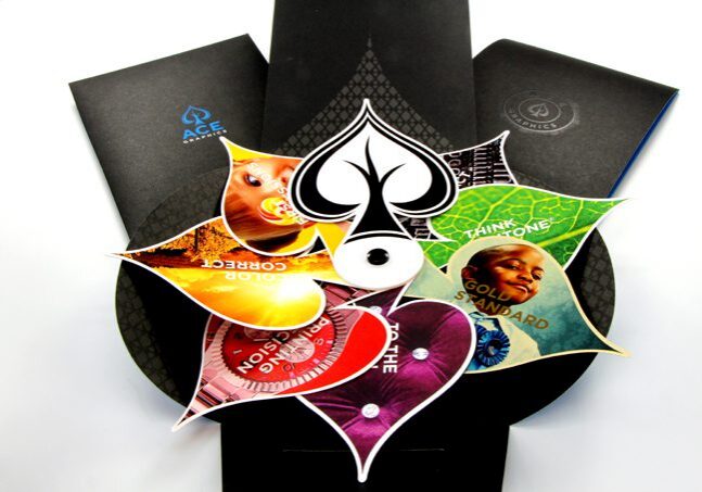 Creative, colorful spade design with various patterns.